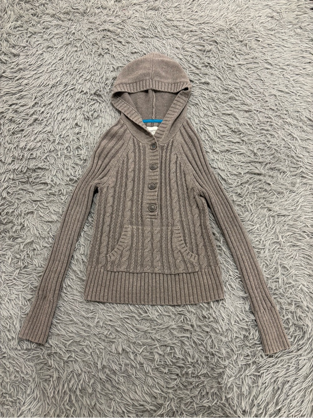 Aeropostale Women’s Grey Cable Knit Button Hoodie Medium Bella Swan Vintage Y2K